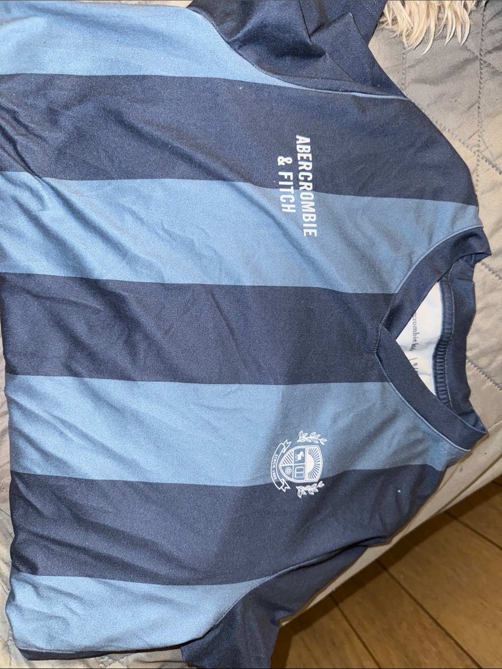 Abercrombie & Fitch Navy and Light Blue Horizontal Stripe Rugby Shirt